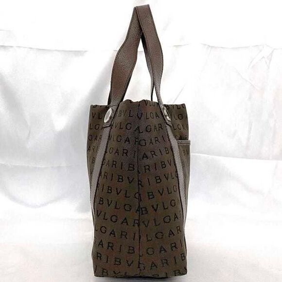 Bulgari Logo Mania Brown Canvas Tote Bag (Pre-Owned) - Picture 4 of 11